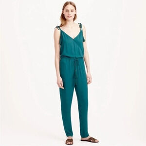 J. Crew Emerald Green Crepe‎ Tassel Jumpsuit Size Large
